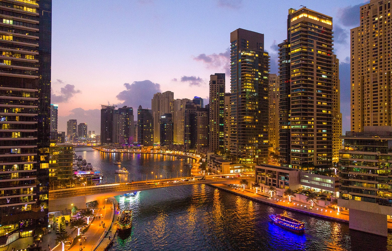 Dubai Marina waterfront at sunset