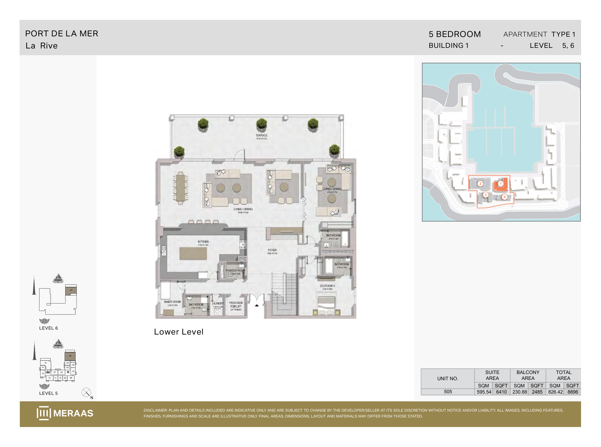 La Rive · Penthouses · Developer five-bedroom duplex sample layout