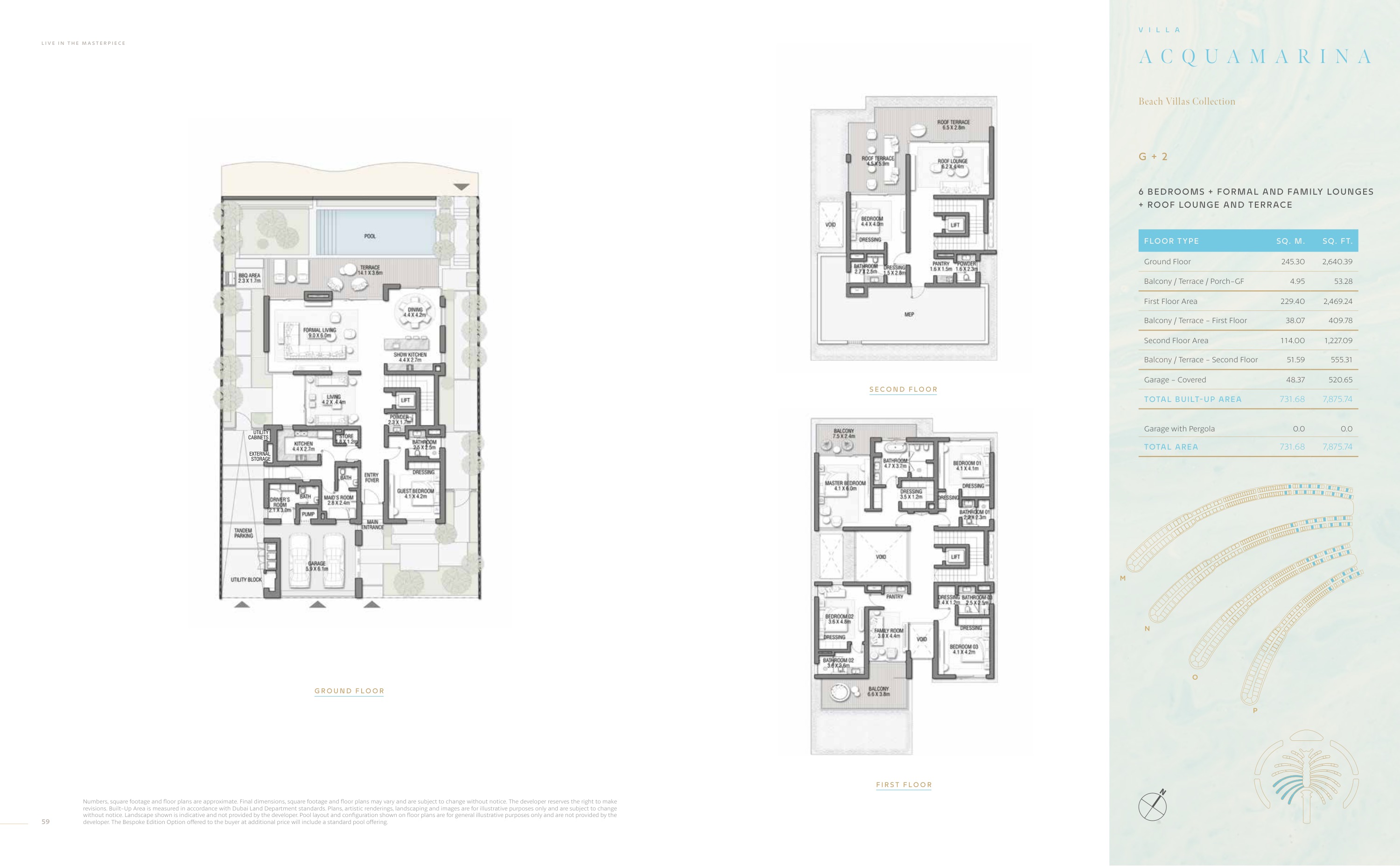 Palm Jebel Ali · Acquamarina · sample 6-bedroom villa · all three levels
