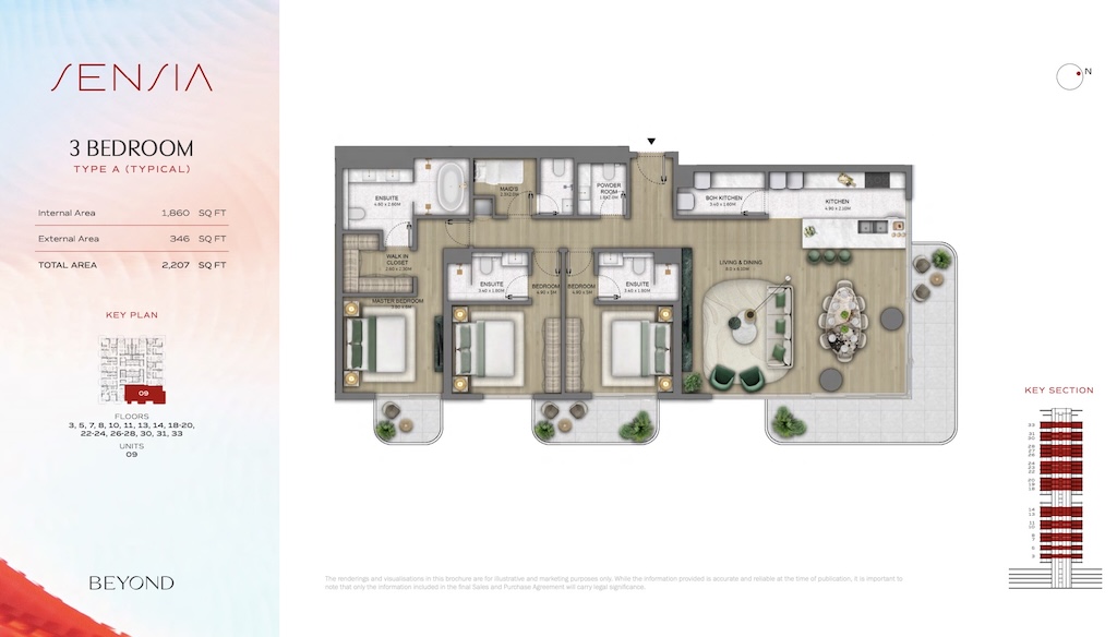 Sensia · Signature Penthouse · Sensia by BEYOND — sample 3-bedroom Type A layout